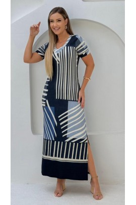 171210 - Vestido Longo Ramany Estampa Geométrica